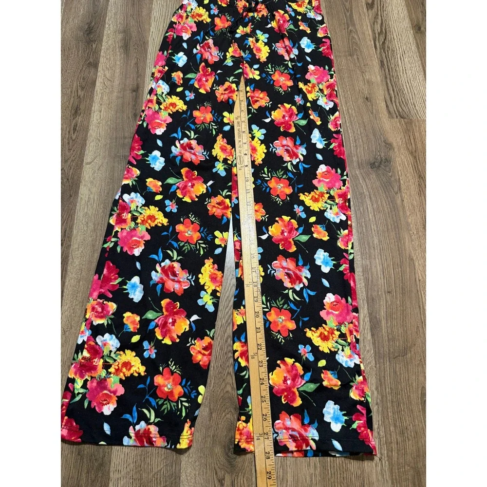 Bobbie Brooks Sleepwear Womens Size S Black Floral Pajama Pants Wide Leg